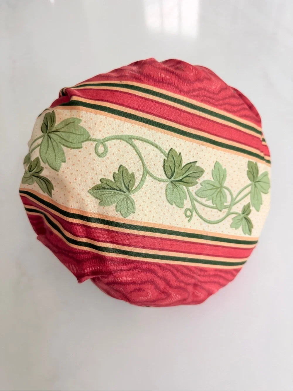 vintage fabric pouf flower vase with wire frog grid arranger cottagecore 1980s